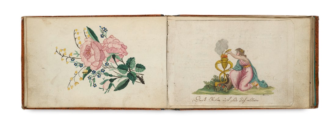 Stammbuch der Louise Theresia Cario. Mit 46 Einträgen, 12 aquarellierten Zeichnungen u. (1 of 2)