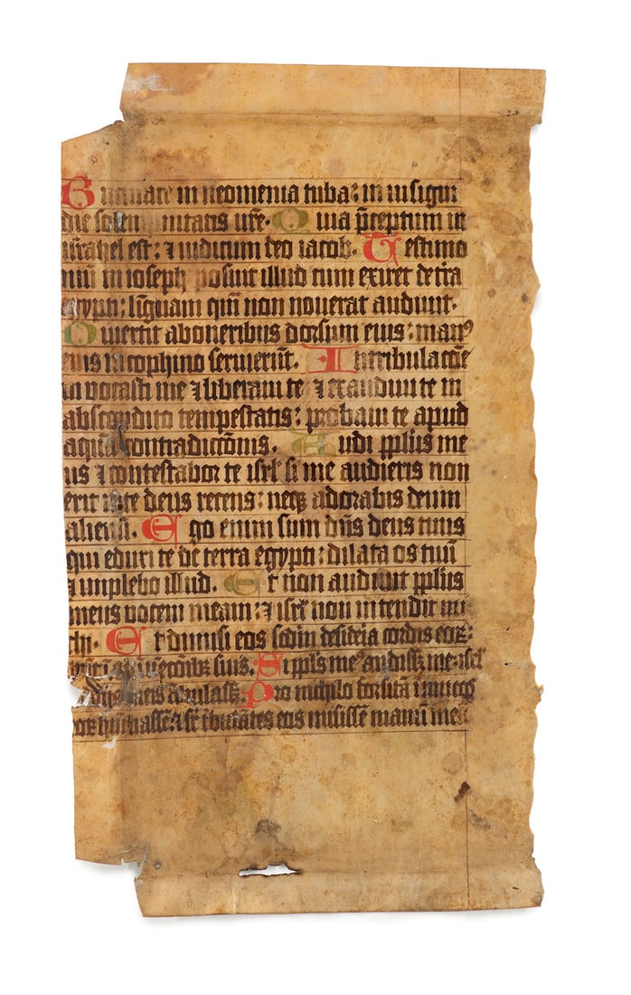 Vier Fragmente aus einem Antiphonar bzw. Psalter Mit zahlreichen kolorierten Initialen in Rot- und (1 of 4)