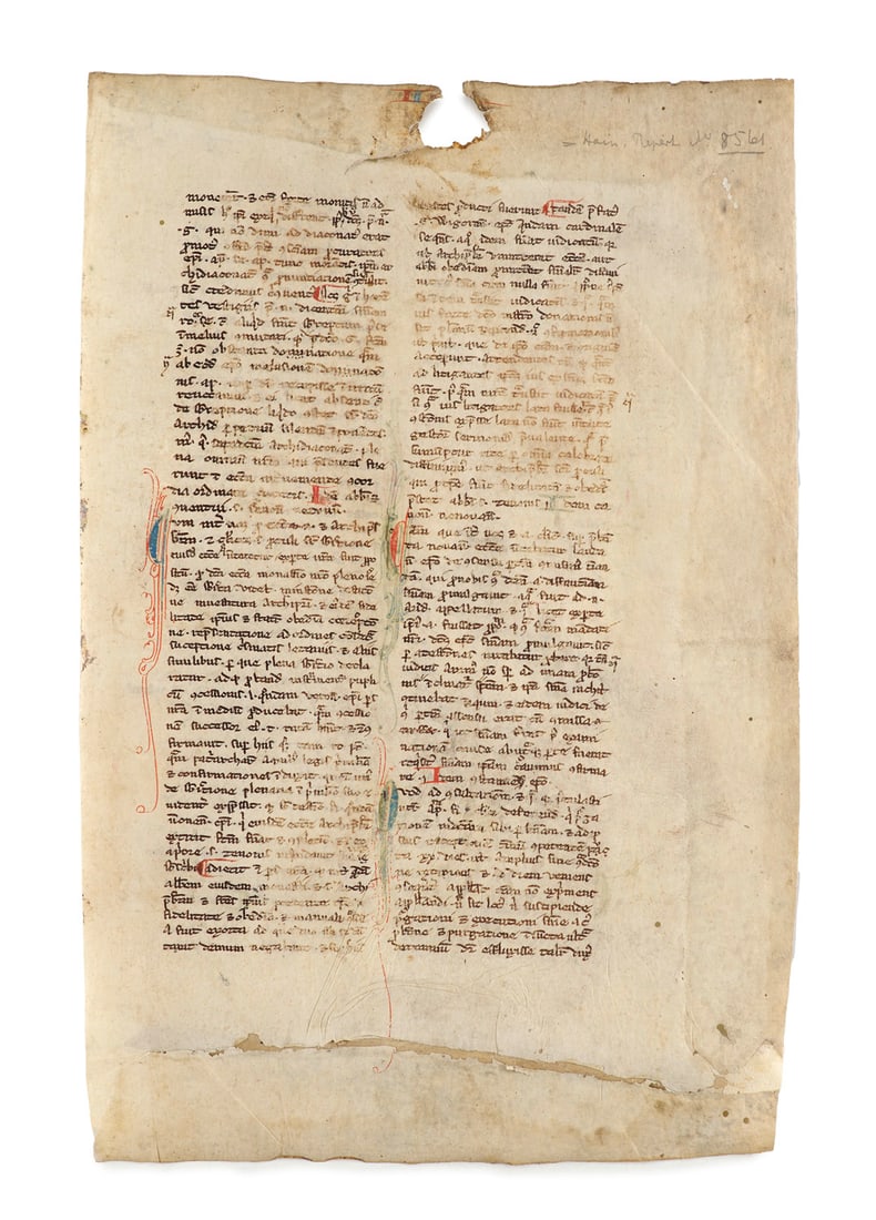 Fragment einer spätmittelalterlichen Handschrift. 2 Blätter. (4 Seiten). Mit zahlreichen (1 of 2)
