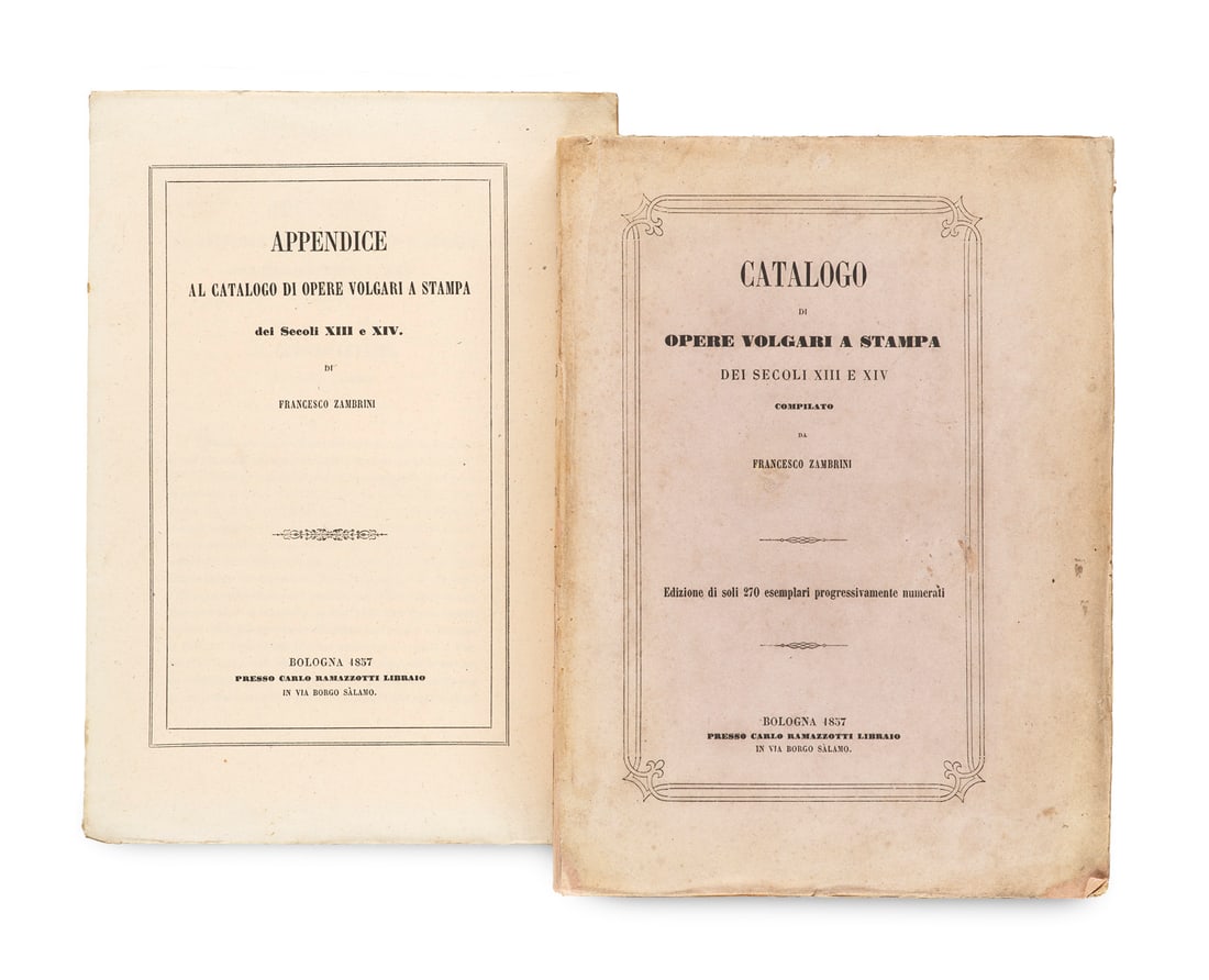 Zambrini, Francesco Catalogo di opere volgari a stampa dei secoli XIII e XIV. Und: Appendice al (1 of 4)