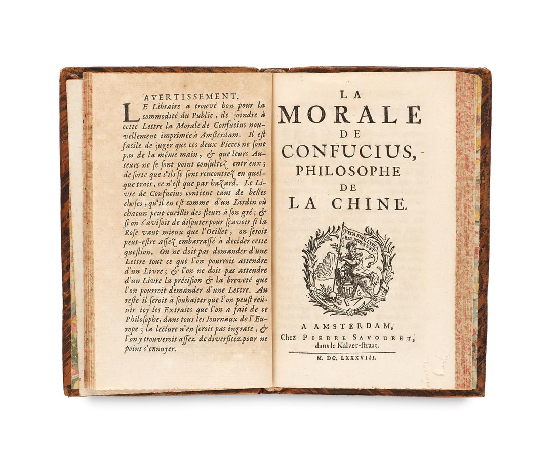 Foucher, Simon La morale de Confucius, philosophe de la Chine. Mit 1 Titelvignette. Amsterdam, (1 of 3)