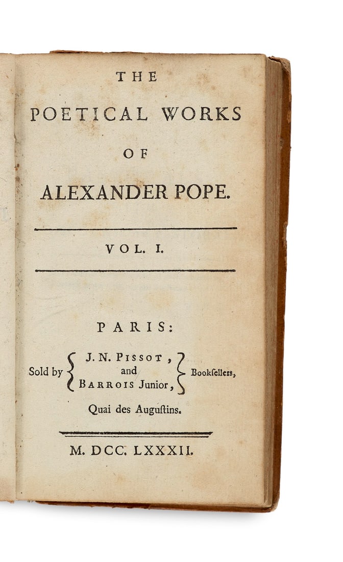 Pope, Alexander The Poetical Works. 2 Bde. Paris, Pissot u. Barrois jun., 1782. 12°. 288, 324 (1 of 2)