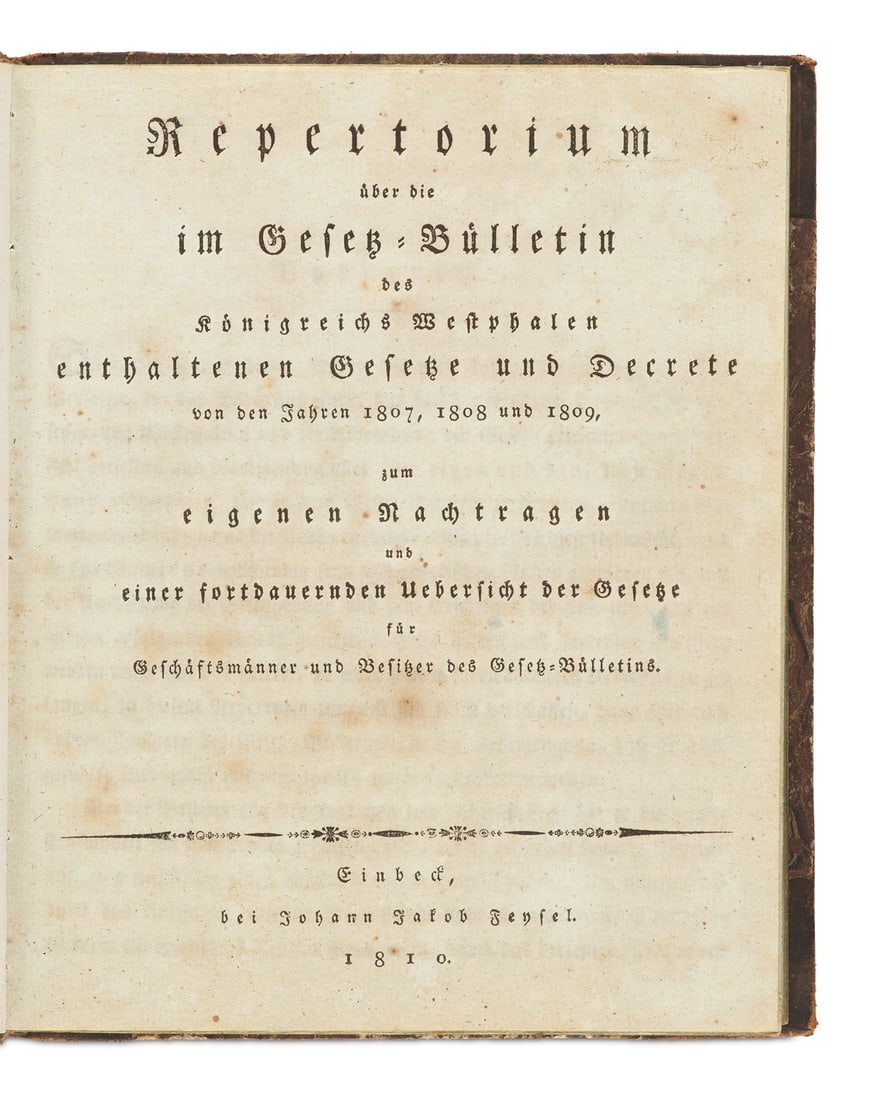 Repertorium über die im Gesetz-Bulletin des Königreichs Westphalen enthaltenen Gesetze und (1 of 2)