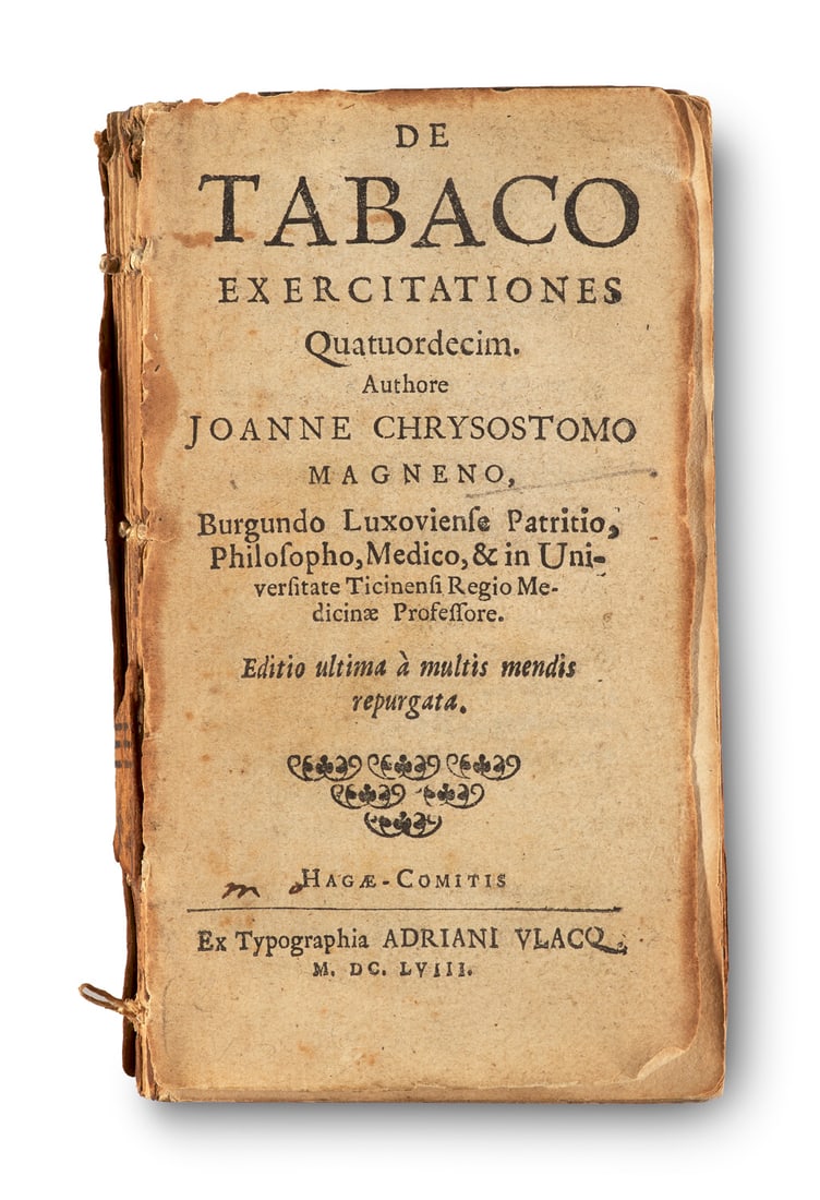 Magnenus, Johann Chrysostom De tabaco exercitationes. Den Haag, Vlacq, 1658. 24, 264 S. 12°. (1 of 1)