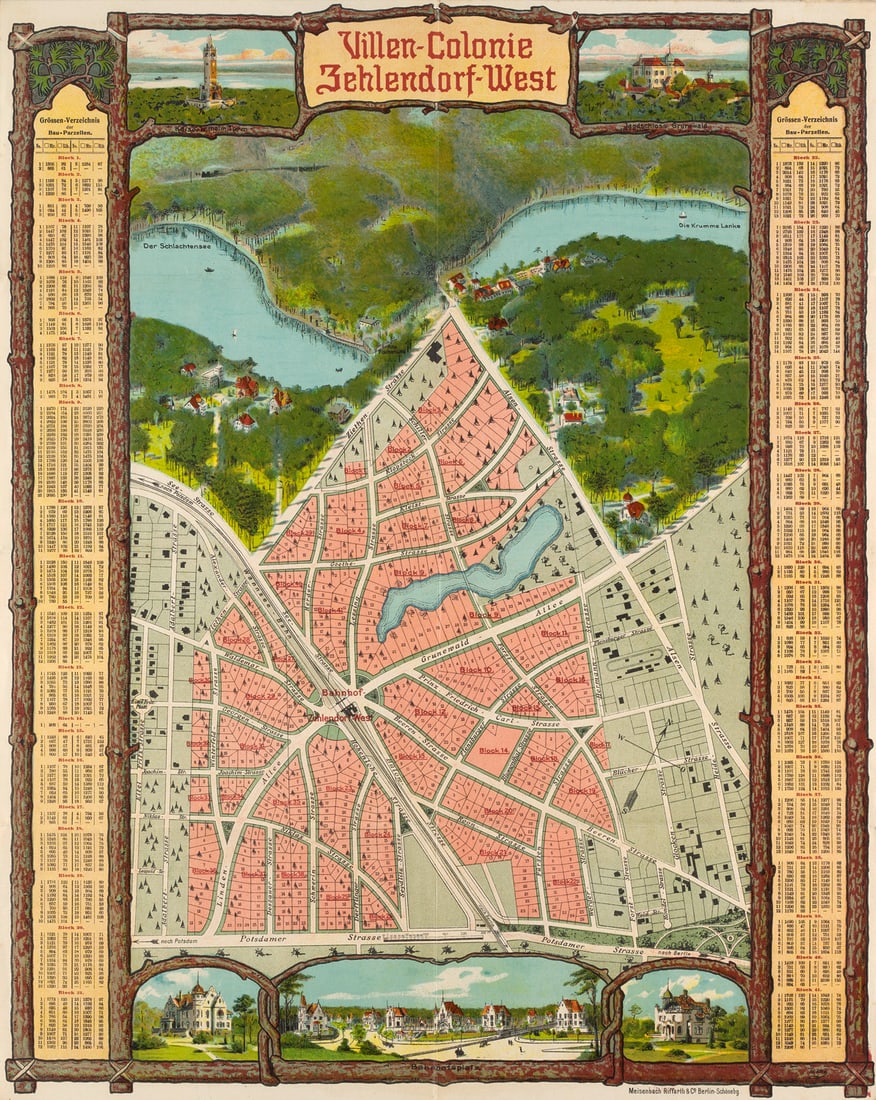 Villen-Colonie Zehlendorf West am Volksprk Grunewald. Faltplan mit farbig lithographierter Straß (1 of 1)