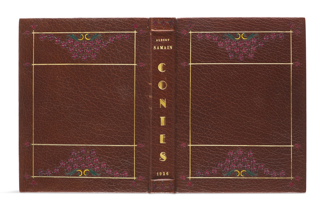 Samain, Albert Contes. Xanthis. Divine Bontemps. Hyalis. Rovère et Angisèle. Mit einem: Art DécoSamain, AlbertContes. Xanthis. Divine Bontemps. Hyalis. Rovère et Angisèle. Mit einem signierten Original-Aquarelle, 25 Original Farbradierungen, einer verworfenen Tafel und dre