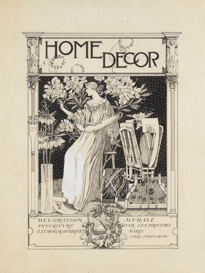 Gorguet, Auguste François Home Decor. Um 1898. Federzeichnung, weiß gehüllt. (1 of 1)
