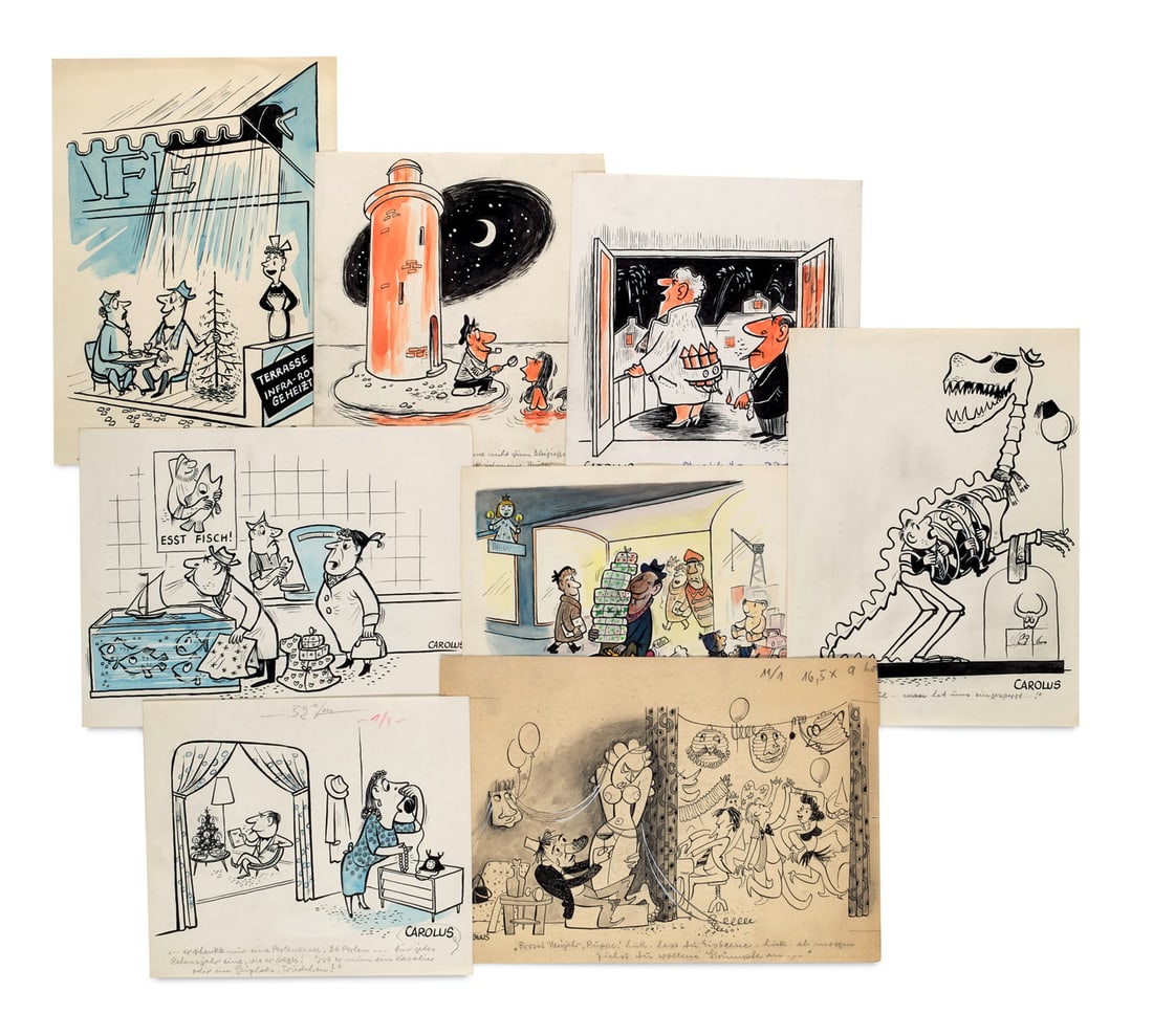 Carolus (d.i. Weißmann, Karl) Sammlung von 44 (14 getönte bzw. farbige) Original-Cartoons (1 of 1)