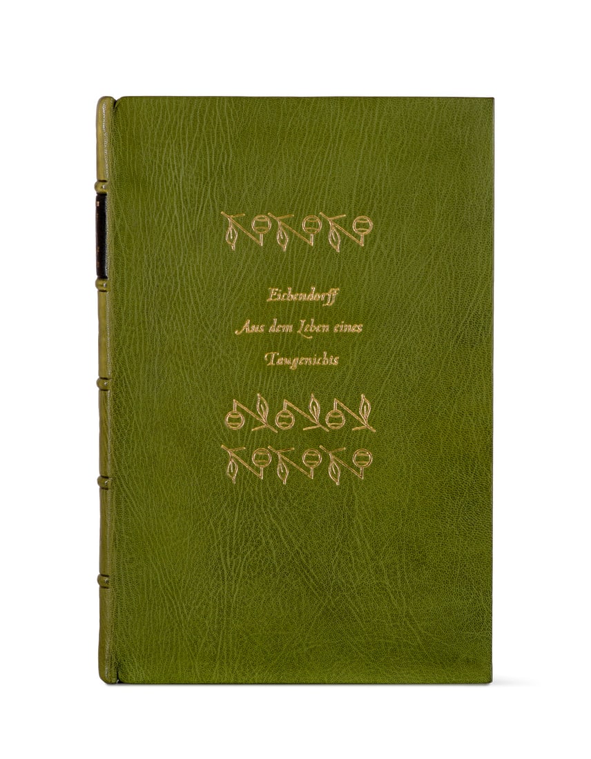 Eichendorff, Joseph Freiherr von Aus dem Leben eines Taugenichts. Mit 29 Lithographien, fünf: Hyperion-DruckeEichendorff, Joseph Freiherr vonAus dem Leben eines Taugenichts. Mit 29 Lithographien, fünf davon koloriert blattgroß von Emil Preetorius München, Weber, 1914. 1 Bl., 121