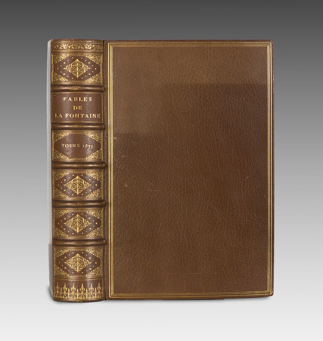 La Fontaine, Jean de Fables de Fontaine. Notices par M. Poujoulat. Mit 1 gestoch. Porträt und: La Fontaine, Jean deFables de Fontaine. Notices par M. Poujoulat. Mit 1 gestoch. Porträt und 50 Radierungen von Foulquier. Tours Nams & Fils 1875. XLIV, 484 S. 4°. Prachtvoller handgebundene