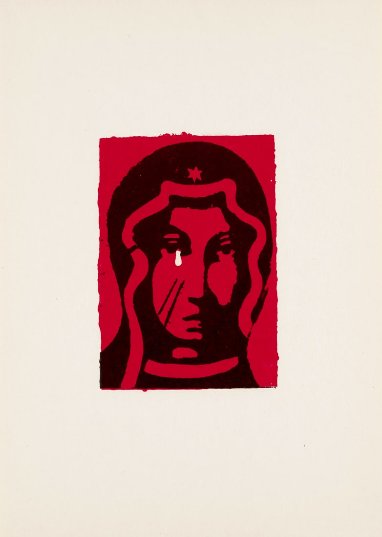 Mlodozeniec, Piotr Szablony. Mit 11 Serigraphien. Polen, um 1980. 34 x 24 cm. In Kt. Mappe mit: Mlodozeniec, PiotrSzablony. Mit 11 Serigraphien. Polen, um 1980. 34 x 24 cm. In Kt. Mappe mit DIllustration (angeschmutzt, berieben).Das Portfolio eine Sammlung von elf Werken, darunter politische, re