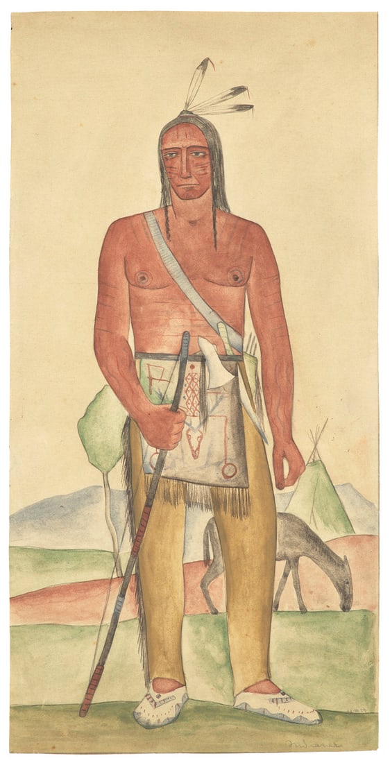 Radler, Max Indianer. 13. Oktober 1929. Bleistift und Aquarell auf Velin. 38 x 19 cm. Datiert und (1 of 1)