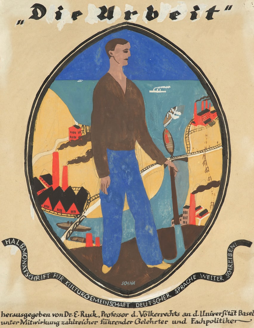 Schnarrenberger, Wilhelm Original-Entwurfszeichnung für "Die Arbeit". Um 1919. Gouache und (1 of 1)