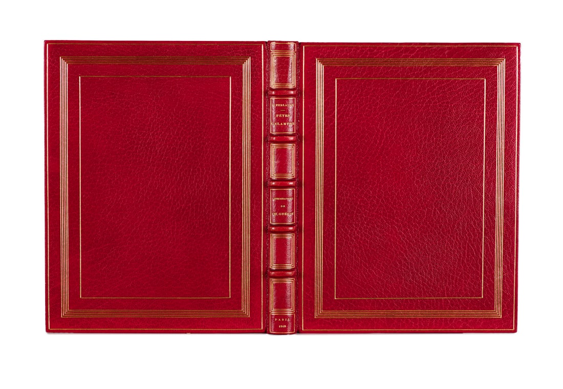 Verlaine, Paul Fêtes galantes. Roter Maroquin mit goldgepr. DFileten, Rückenvergoldung und (1 of 3)