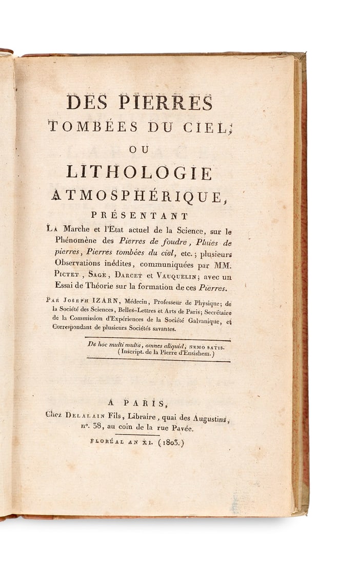 Izarn, Joseph Des Pierres tombées du Ciel, ou Lithologie Atmospherique, présentant la (1 of 2)