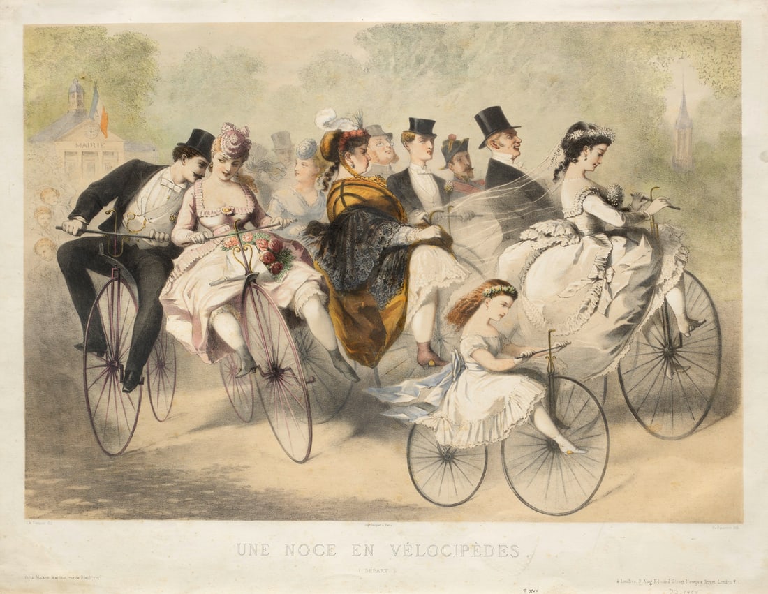 Vernier, Charles Une noce en vélocipèdes. Um 1870. Farblithographie auf Bütten. 39 x (1 of 1)