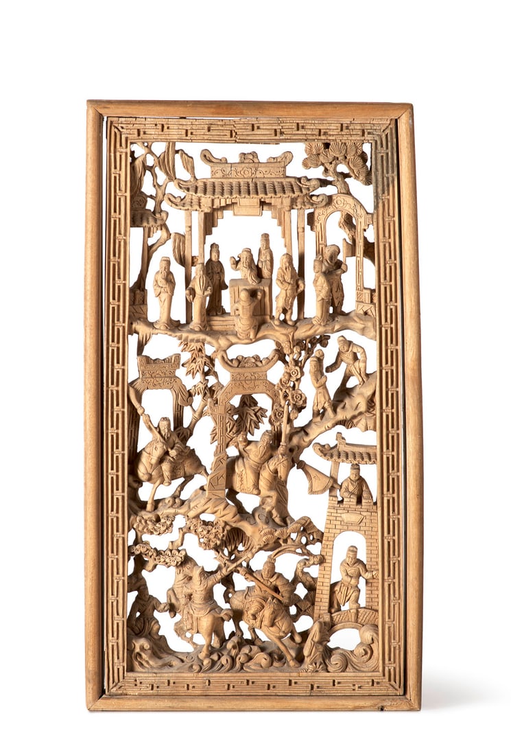 Chinesisches Relief mit historisierender Erzählung (Sangokushi Yanyi). Wohl Campherbaum- oder (1 of 1)