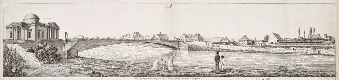 Vue perspective du pont de Munic et du casino y projetté. Gestochene Ansicht von München. (1 of 1)