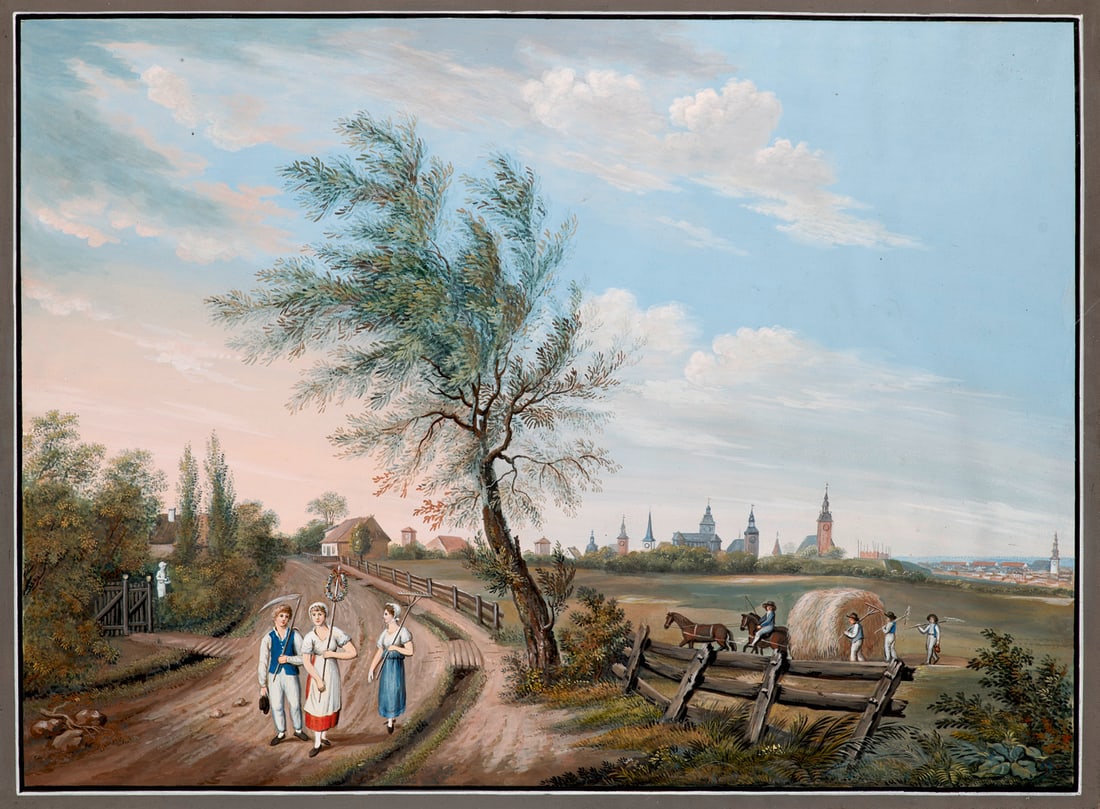 Gesamtansicht einer größeren Stadt. Um 1840. Gouache auf Velin. 37 x 50,5 cm. (1 of 1)