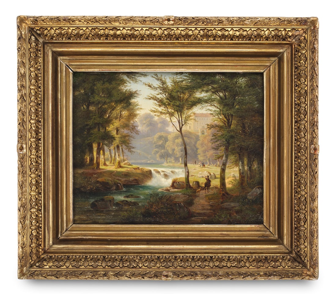Neelmeyer, Ludwig Bachlauf mit Schloss. 1842. Öl auf Malpappe. 34 x 43 cm. Signiert und (1 of 1)