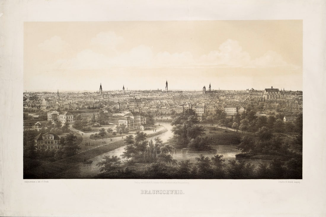 Frank, Gustav Braunschweig. Um 1860. Lithographie auf Velin. 34 x 60 cm (48 x 71 cm). Mit den (1 of 1)