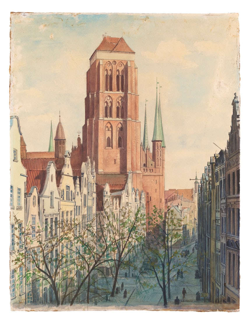 Buchwald, Alfred Ansicht der Marienkirche in Danzig. Um 1920. Aquarell über Bleistift auf (1 of 1)