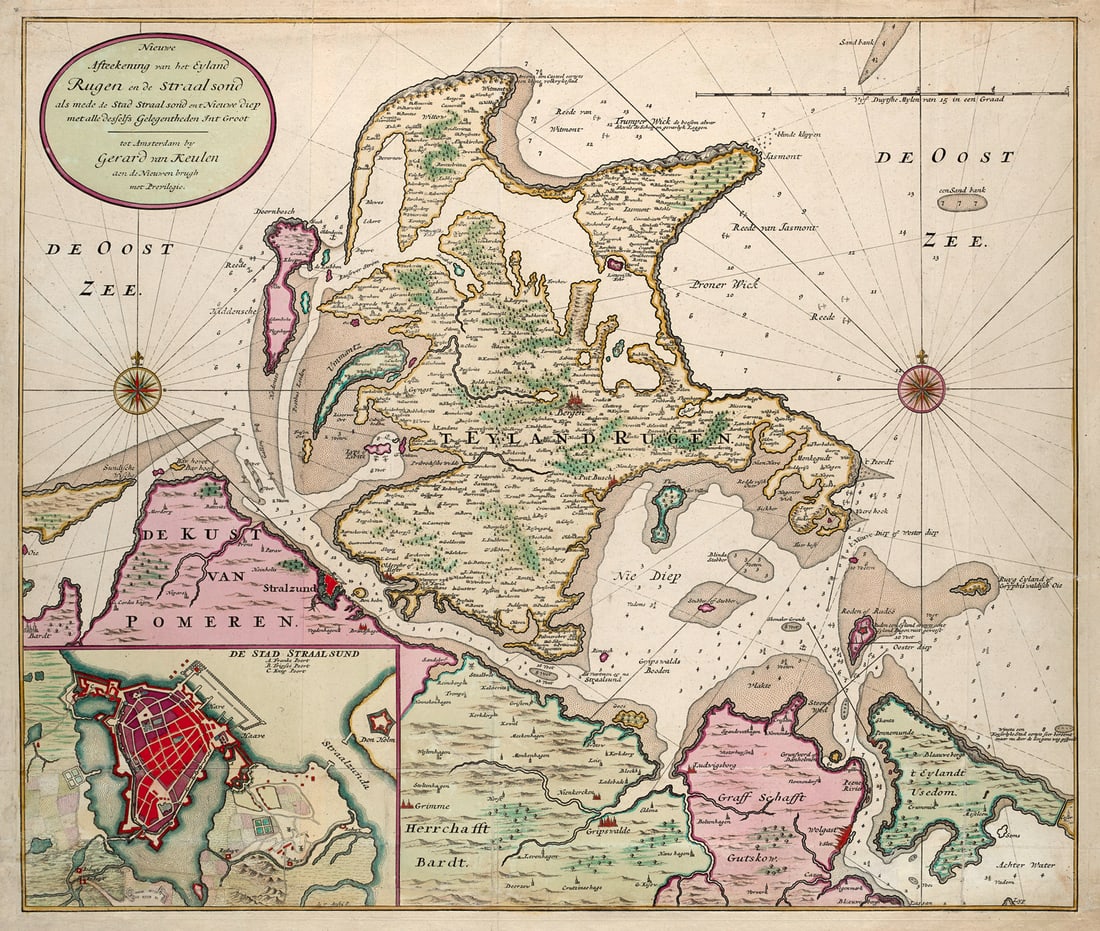 Keulen, Gerard van Nieuwe Afteekanin van het Eyland Rugen en de Straal Sond als mede de Stad (1 of 1)
