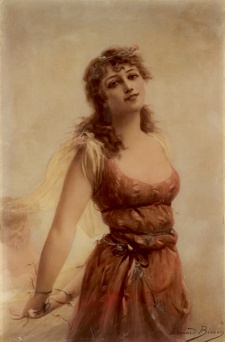 Bisson, Eduard Feengestalt. Ca. 1900. Crystoleum auf konvexer Glasplatte. 27 x 18 cm. Signiert. Im (1 of 1)