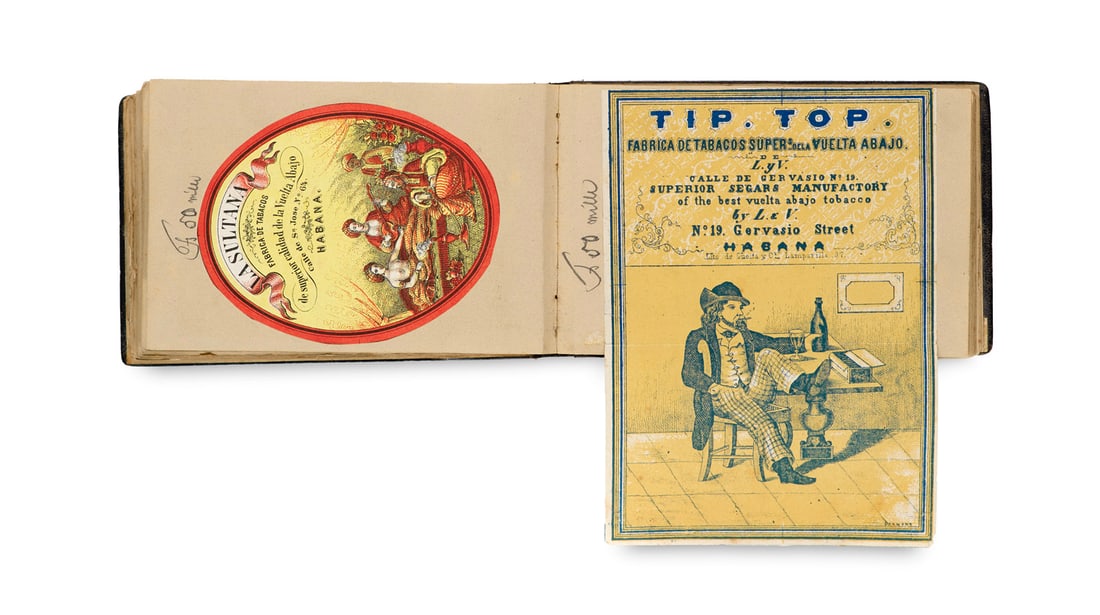 Sammlung von ca. 80 tls. gestoch. u. chromolithogr. Tabaketiketten "de la Manufacture de Hug frè (1 of 2)