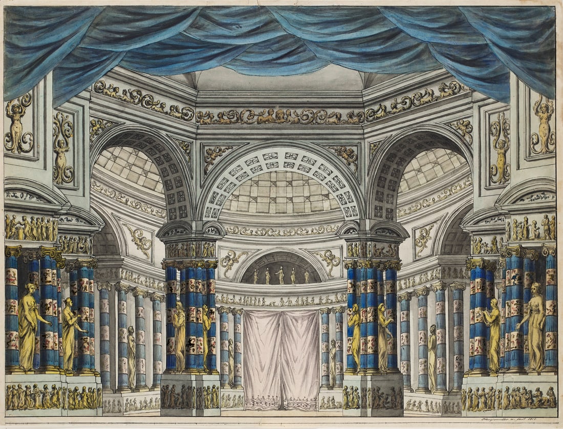 Hungermüller, Joseph Entwurf für eine Theaterkulisse. Ca. 1810. Aquarell und Feder in (1 of 1)