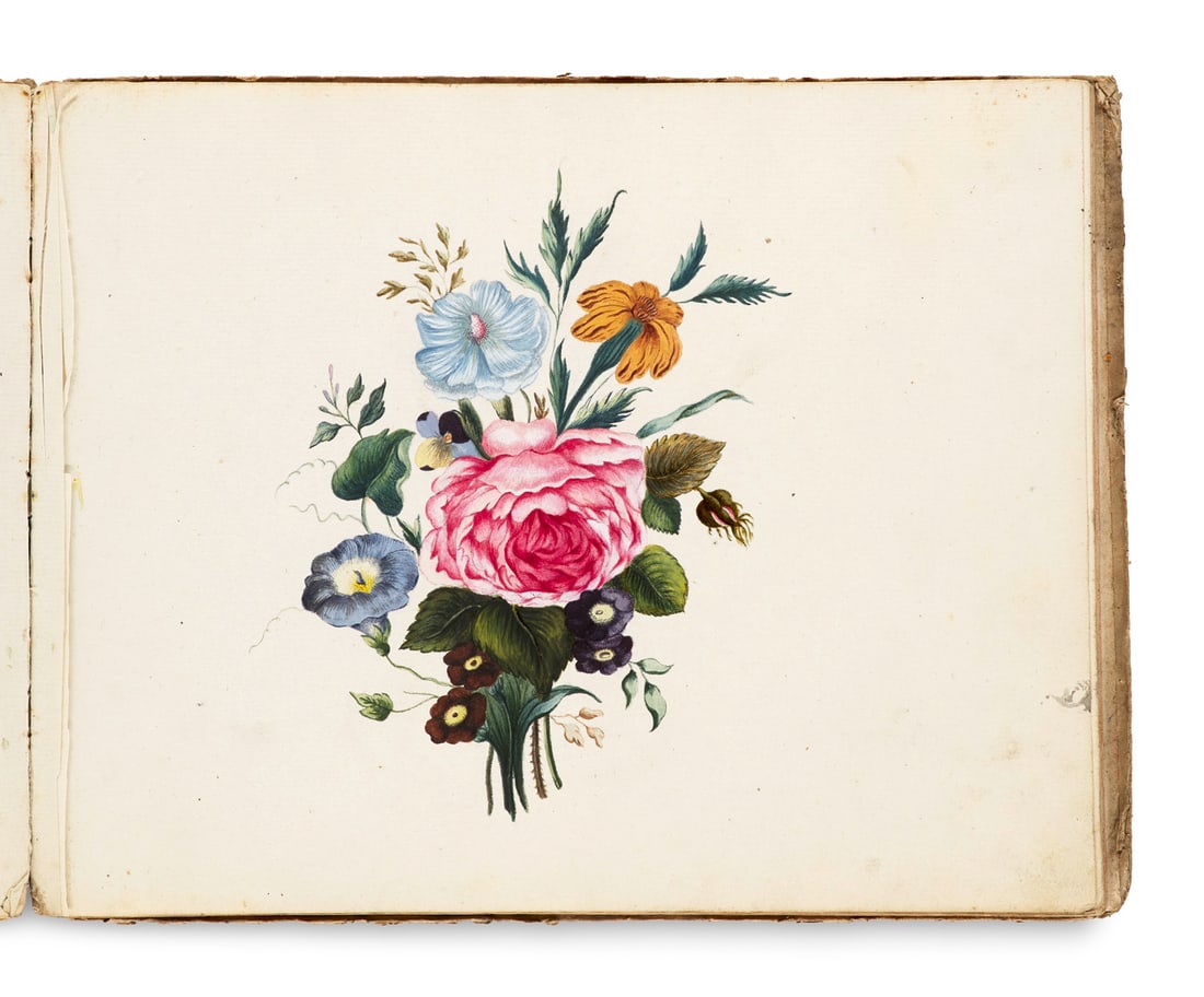 Zeichenheft mit 6 Aquarellen. 19. Jahrhundert. 18 Bll. Quer-4°. Pp. mit mont. Schild mit (1 of 2)