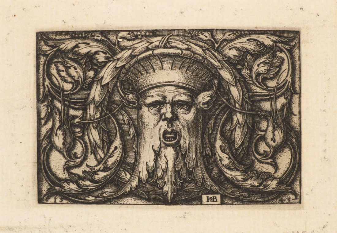 Beham, Hans Sebald Die Querfüllung mit der Maske. 1543. Kupferstich auf Bütten. 7,5 x 10,5 (1 of 1)