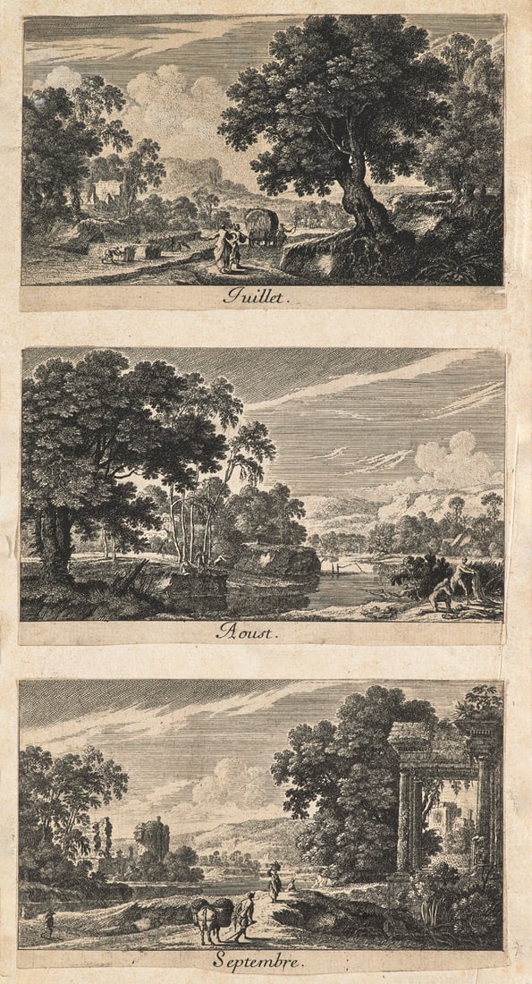 Perelle, Gabriel Les Mois. Folge 12 Radierungen. Radierung. 9,5 x 15 cm. Je drei auf einem Blatt (1 of 2)