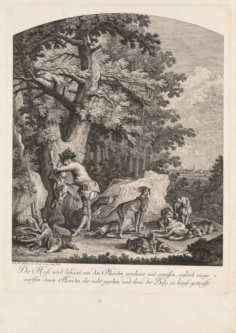 Ridinger, Johann Elias Sammlung von 10 Jagdszenen. Deutschland 18. Jahrhundert. Kupferstich auf (1 of 2)