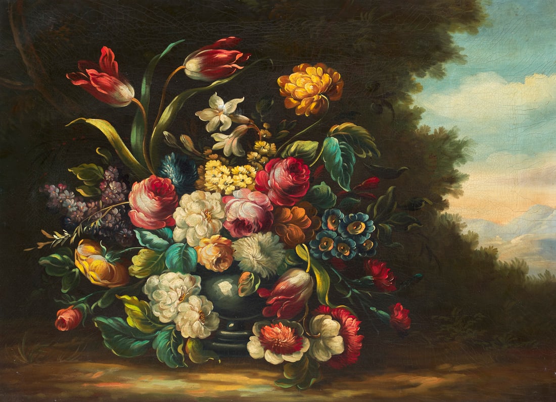 Blumenstillleben. 1840er Jahre. Öl auf Leinwand. 50 x 69 cm. - Entlang der Ränder mit (1 of 1)