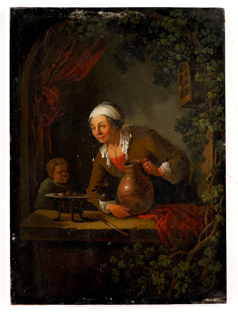 Cramer, Umkreis Peter Genreszene mit Küchenmagd. 18. Jahrhundert. Öl auf Holz. 34 x 24,5 (1 of 1)