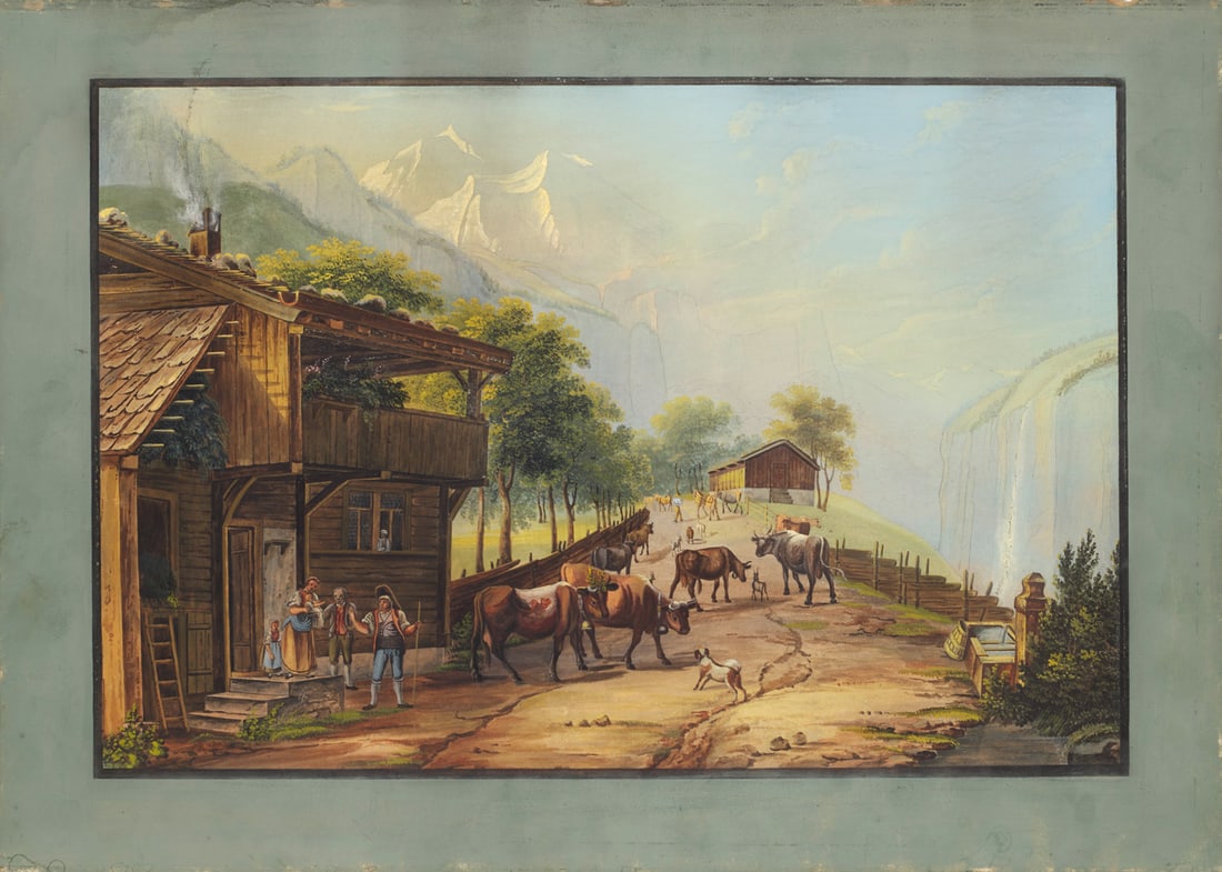Genreszene mit Almlandschaft. Um 1800. Gouache über Bleistift auf festem Bütten. Mit (1 of 1)
