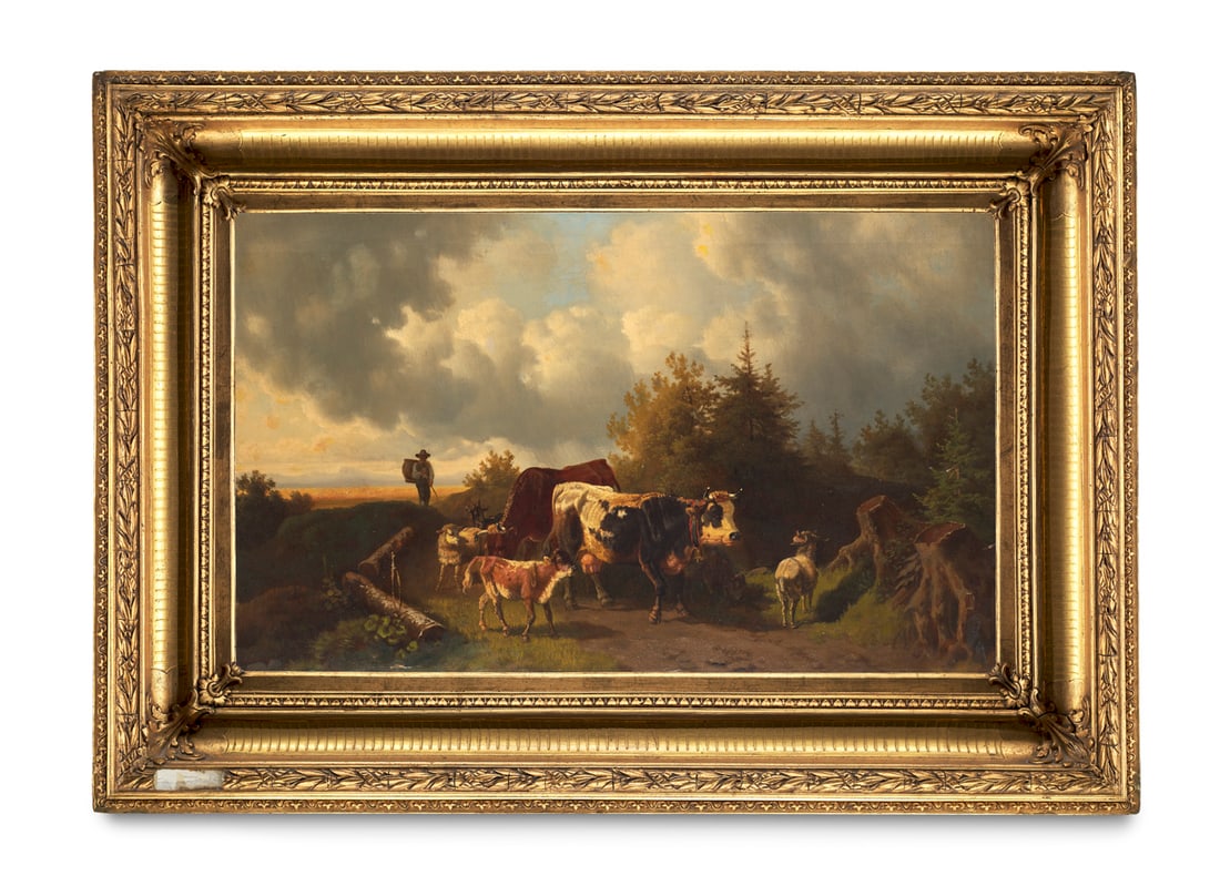 Götzelmann, Eduard Hirte mit einer Tierherde. Um 1870. Öl auf Leinwand. 42 x 68,5 cm. (1 of 2)