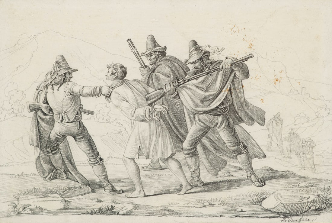 Lindau, Dietrich Wilhelm Gefangennahme. Ca. 1840-50. Bleistift auf Velin. 17,5 x 26,5 cm. Signiert, (1 of 1)