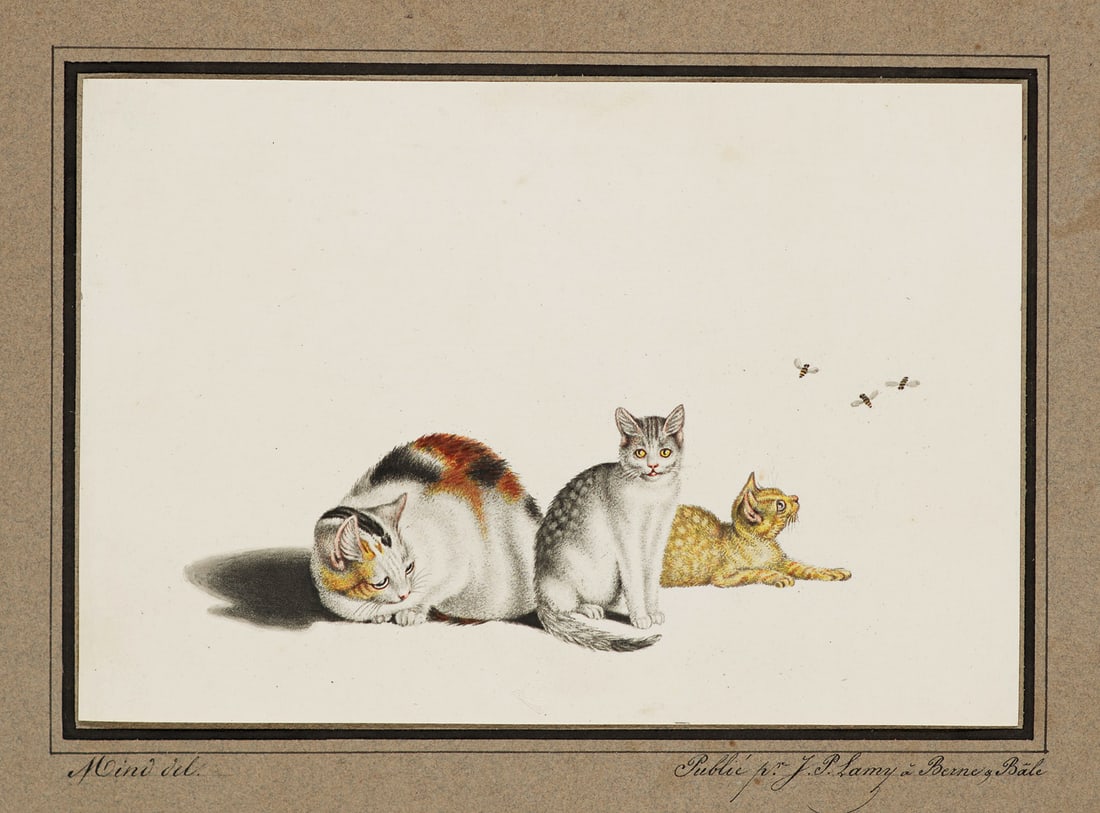 Mind, Gottfried 2 Arbeiten. Spielende Katzen. Je Farblithographie auf Velin (m. Wz. James Whatman (1 of 2)