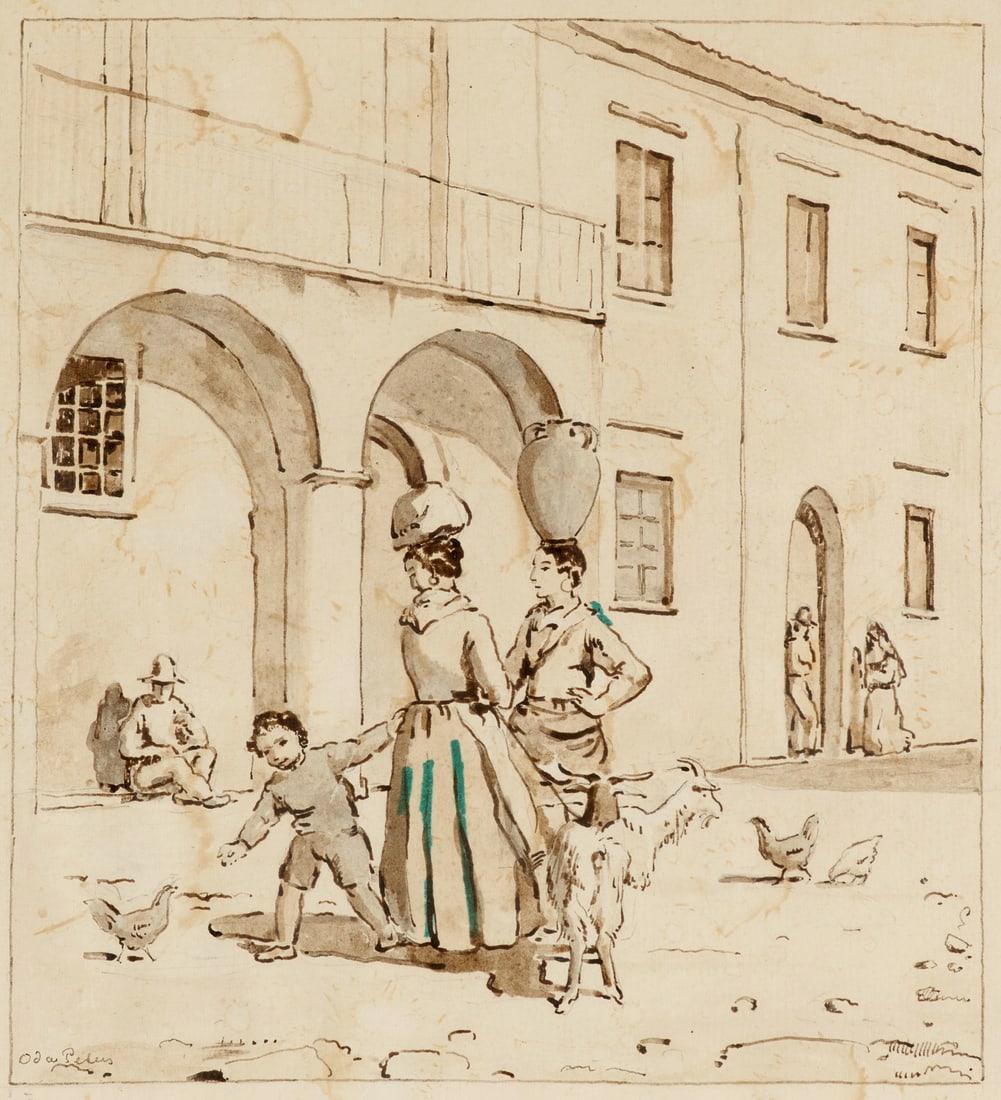 Peters, Oda Südliche Straßenszene mit Tieren. Um 1920. Tusche auf Velin. 20 x 18 cm. (1 of 1)