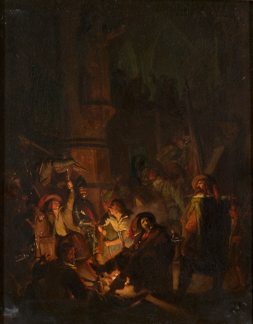 Trautmann, Umkreis Johann Georg Genreszene bei Nacht. Spätes 18. Jahrhundert. Öl auf (1 of 2)