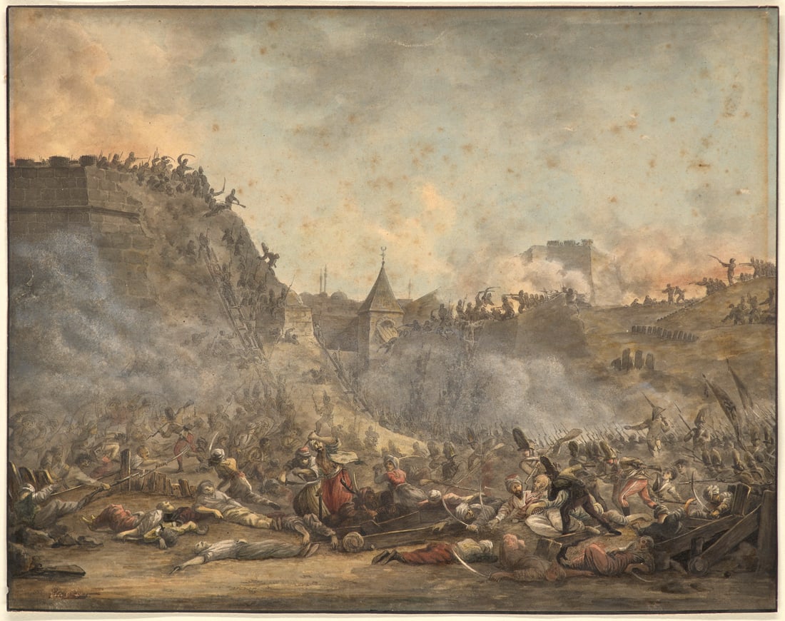 Französisch, 19. Jahrhundert Belagerungsszene. 1. Hälfte 19. Jahrhundert. Aquarell auf (1 of 1)