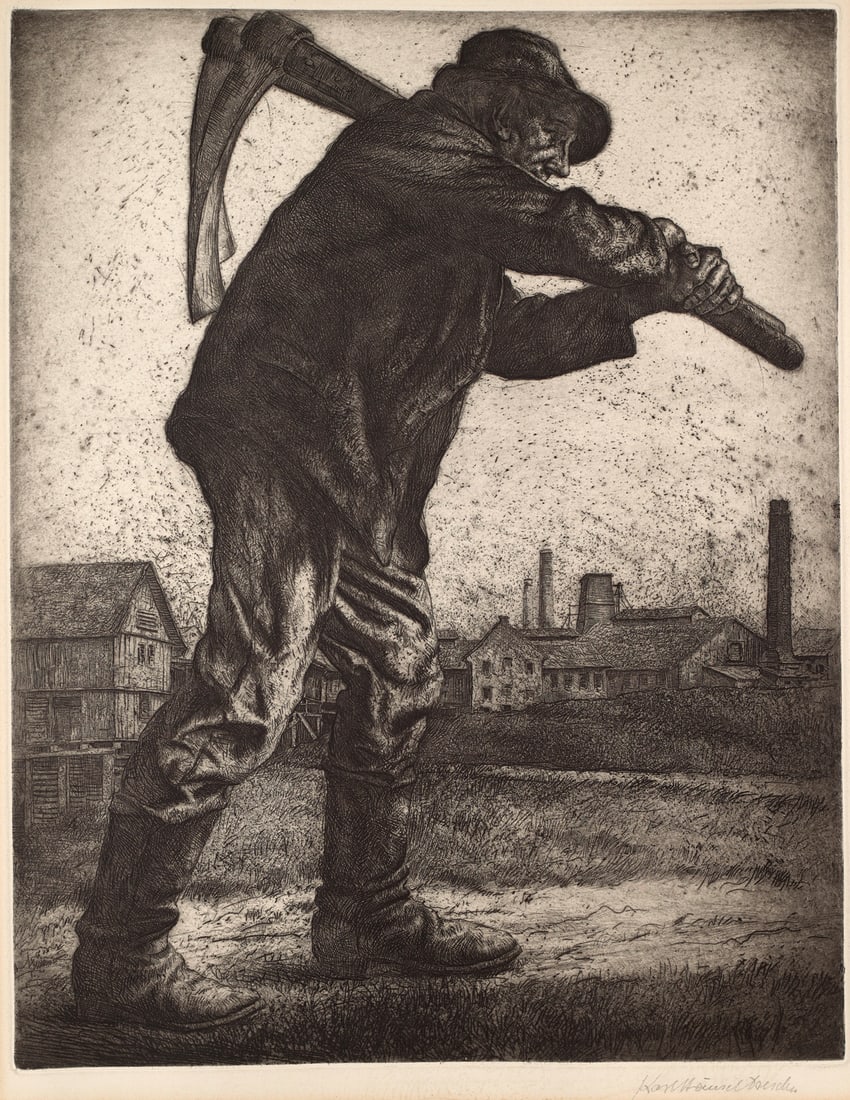 Hänsel, Karl Ernst Bergmann mit Grubenhacke. Um 1910. Kaltnadelradierung auf Velin. 60 x 46,5 (1 of 1)
