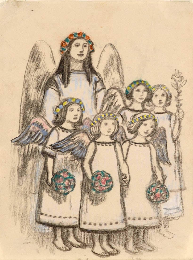 von Hofmann, Ludwig Engelsschar. Illustrationsentwurf zu Gerhart Hauptmanns "Hanneles Himmelfahrt". (1 of 1)