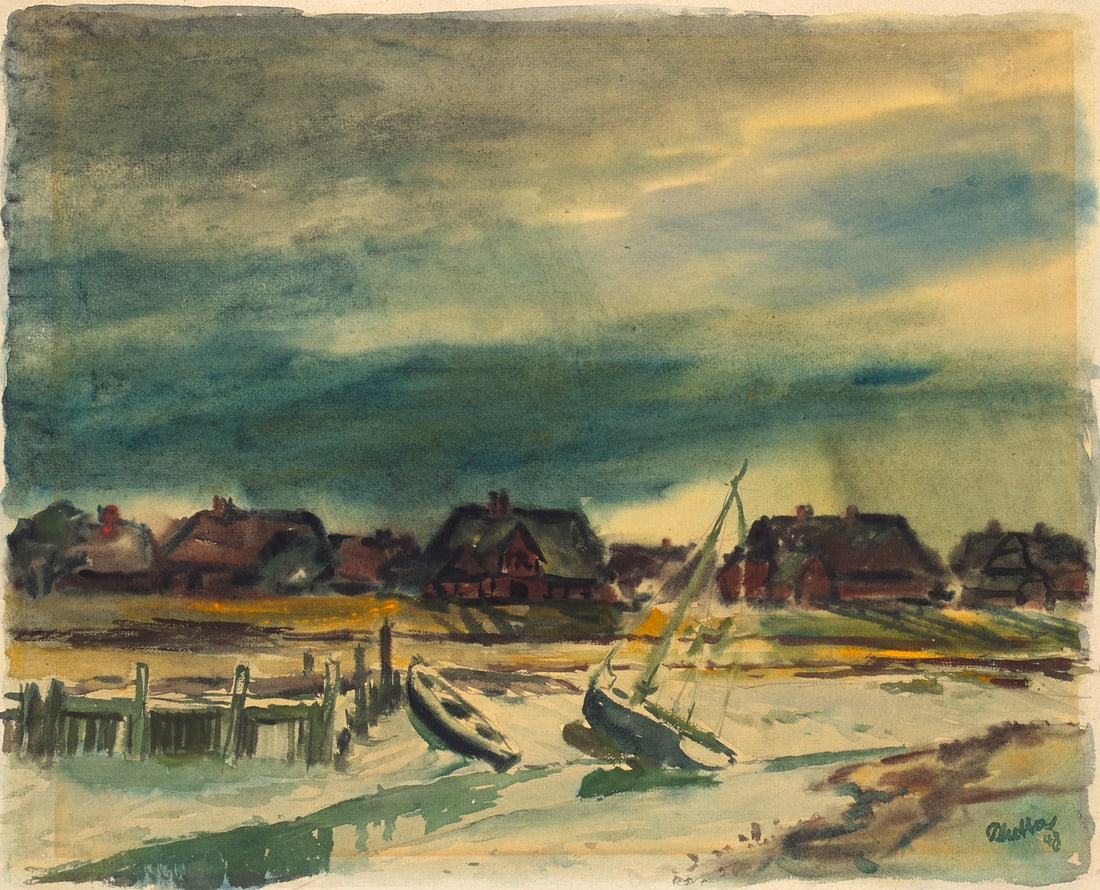 Plutta, Hans Ansicht von Niebüll. 1948. Aquarell auf Vergé. 39 x 48 cm. Signiert und (1 of 1)