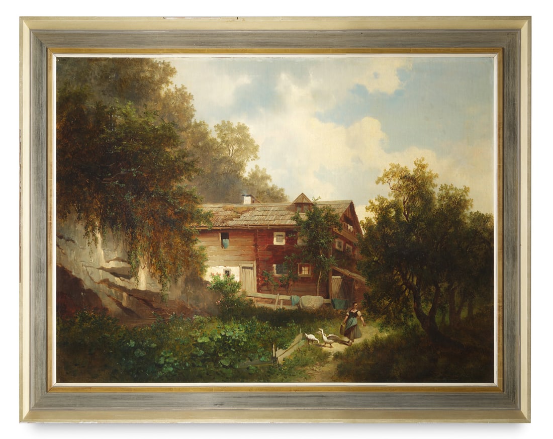 Sperl, Umkreis Johann Sommerliche Landschaft mit Bauernhaus. 1875. Öl auf Leinwand auf Holz. 75 (1 of 1)