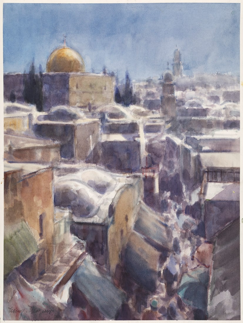 Wagner, Hansjörg Jerusalem - Blick vom Damaskustor in den Souk zum Felsendom. 1995. Aquarell (1 of 1)