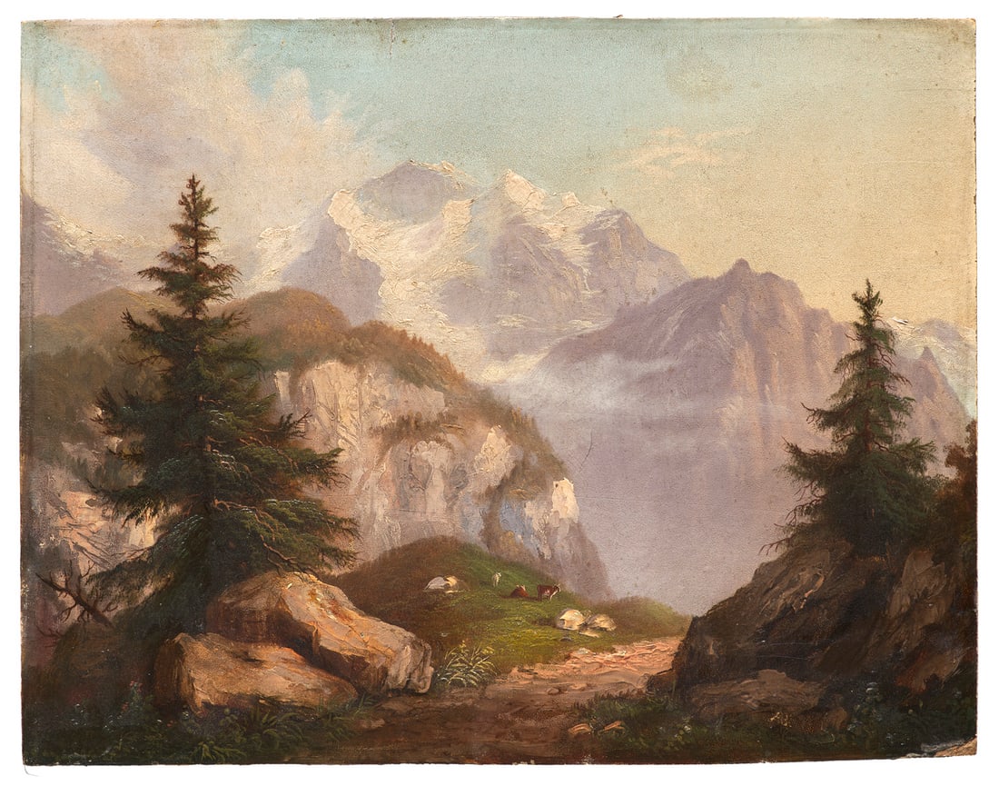 Bühlmann Johann Rudolf Bergansicht. 1830er Jahre. Öl auf Malkarton. 30 x 38 cm. Mit (1 of 1)