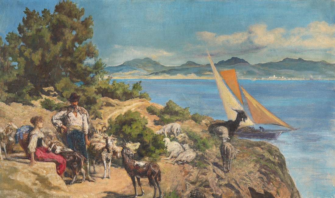Stückelberg, Ernst Hirten bei der Rast an Meeresküste. Um 1856 - 1860. Öl auf (1 of 1)